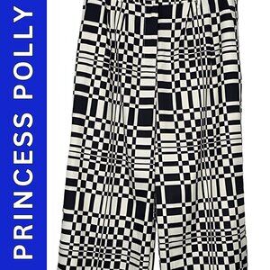 Princess Polly Pants Black Ivory Wide Leg Women's 4 Checked Unlined Dress Slack
